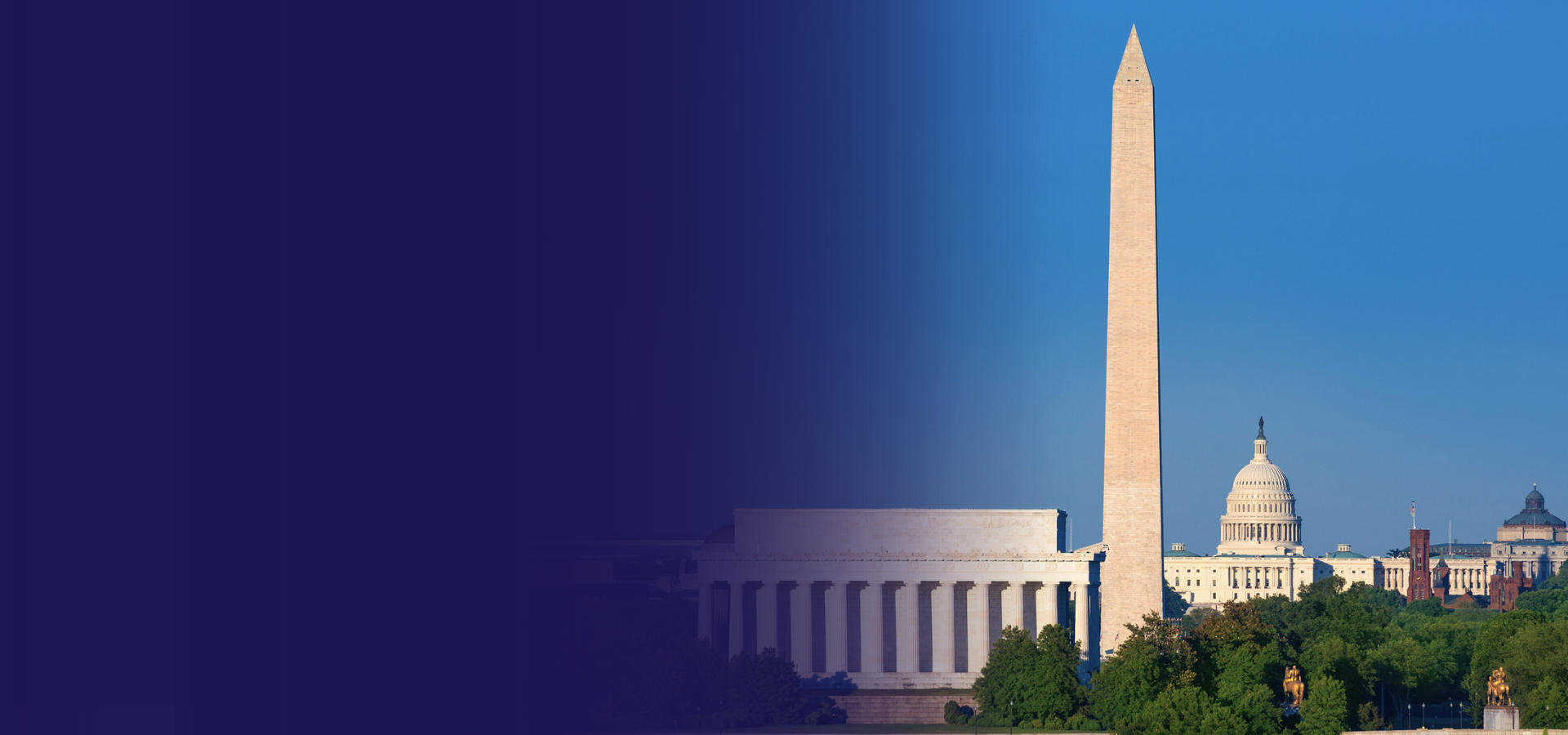 Washington Monument, Lincoln Memorial, and US Capitol Building on a clear day for