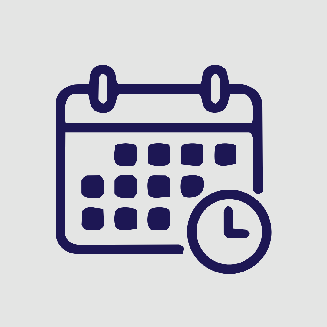 Outline of a calendar with a clock in front, representing scheduling or setting an appointment on a light background for family well-being initiatives.