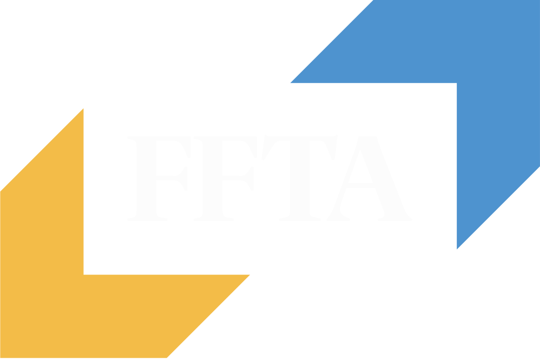 Two opposing arrows, one yellow and one blue, with the white letters "FFTA" in the center on a light background.
