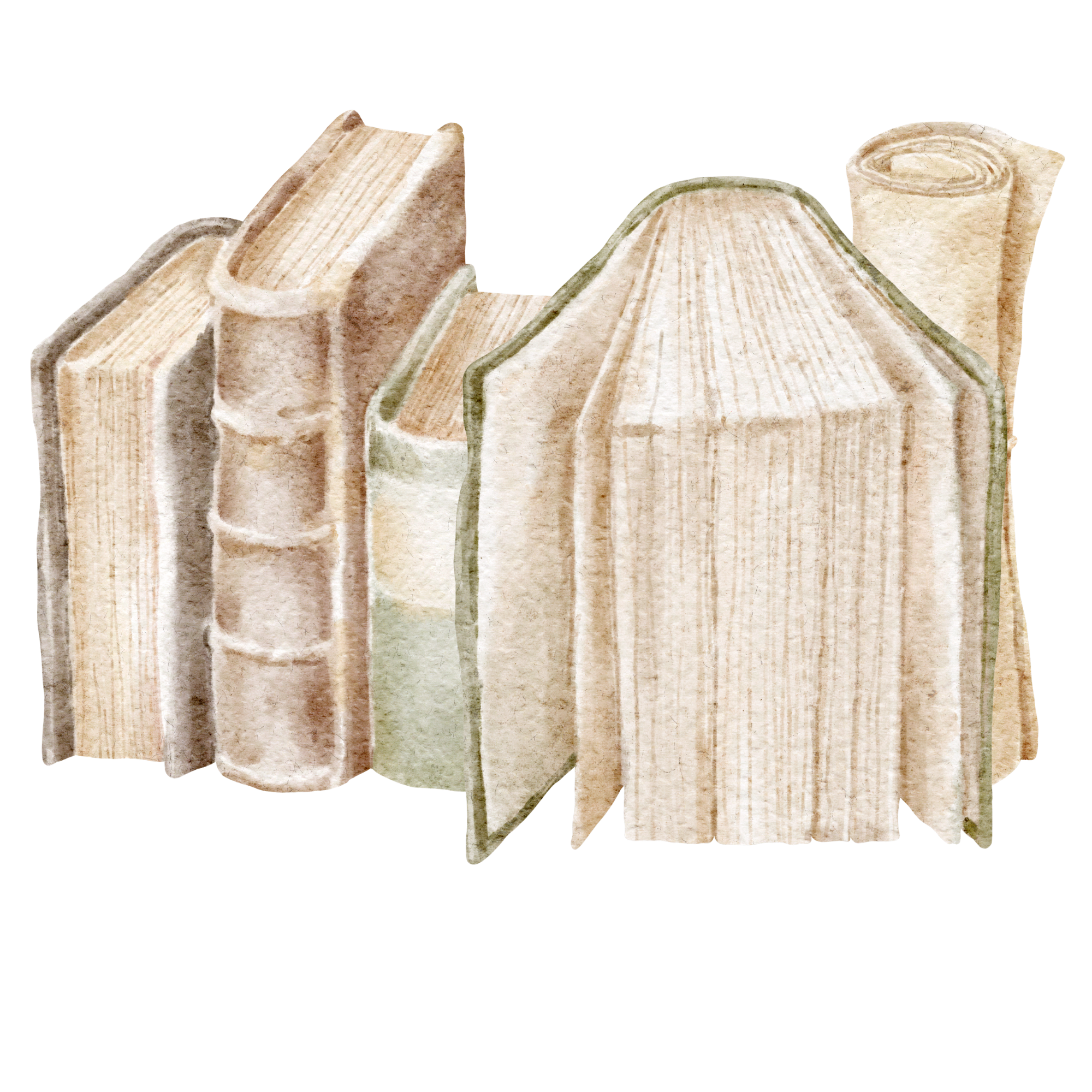 Watercolor painting of a bundle of book.