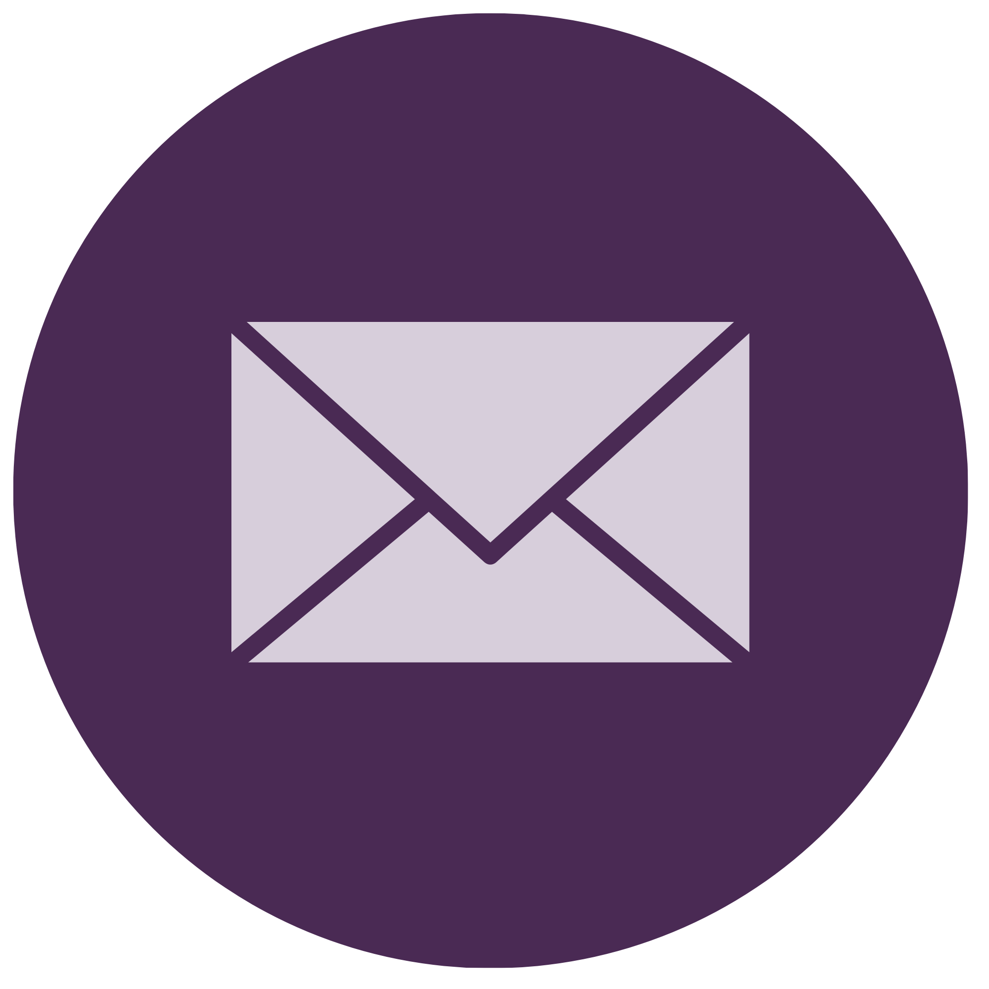 A purple circular background with a pale purple envelope icon in the center.