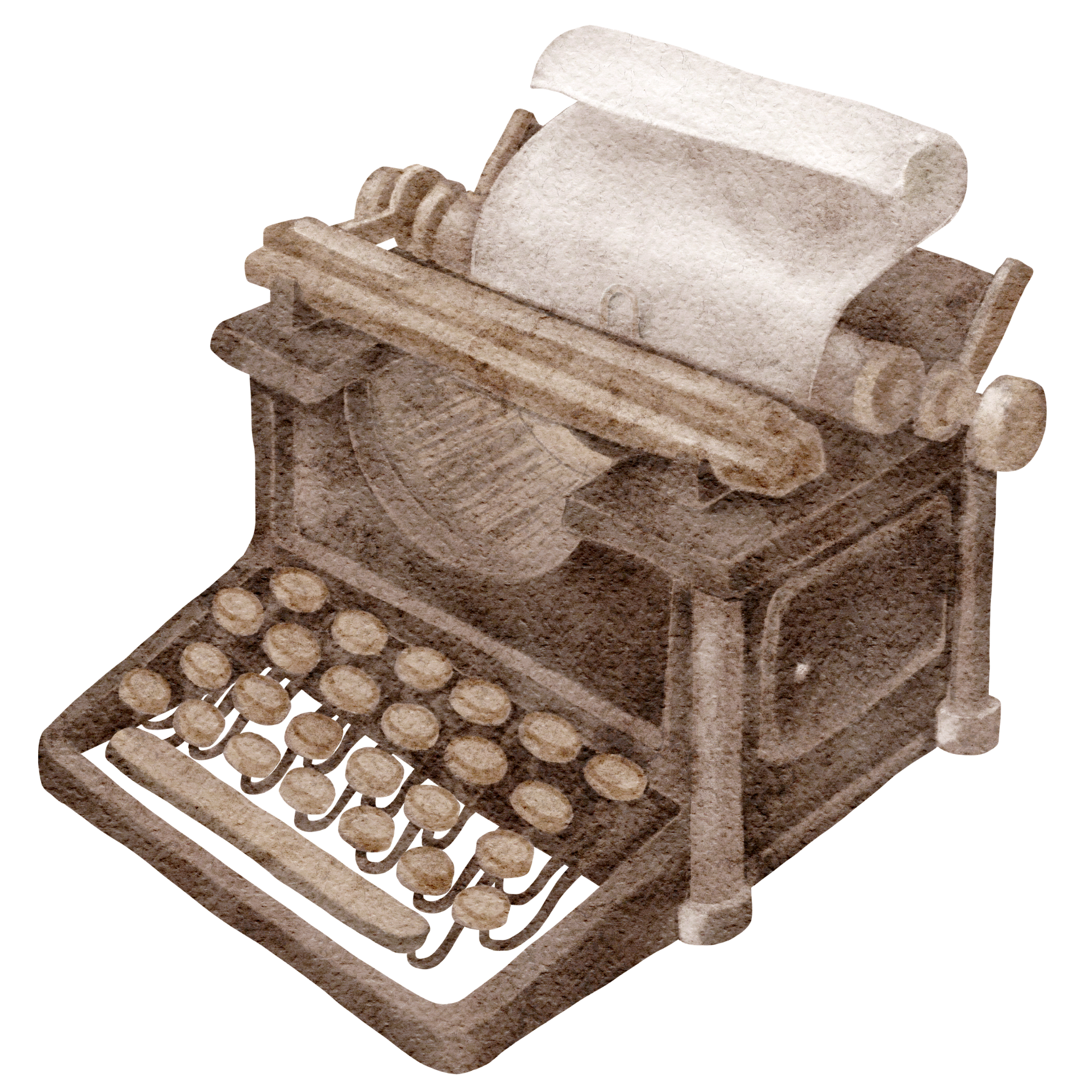 A close-up of a watercolor typewriter.