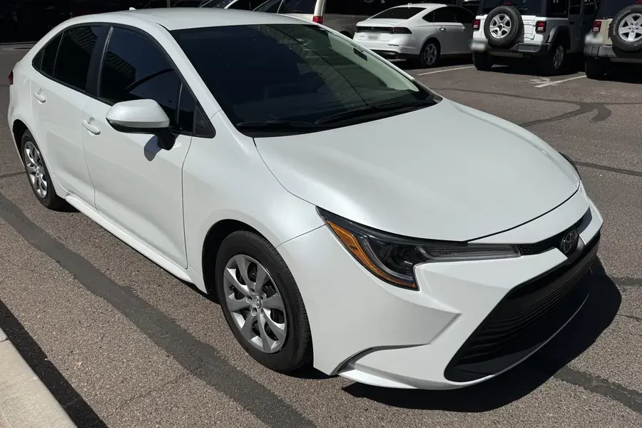 White 2025 Toyota Corolla LE available for weekly rental in Phoenix