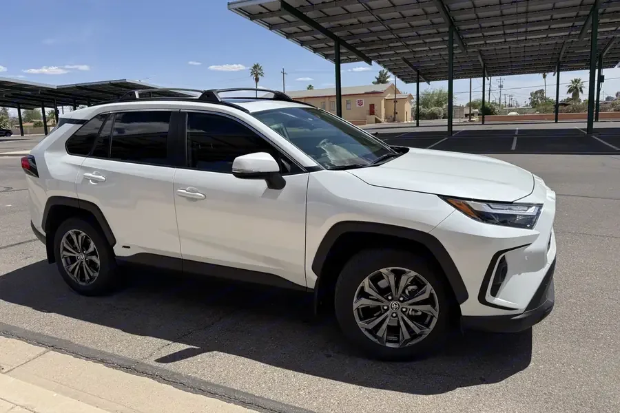 White Toyota RAV4 Hybrid SUV rental for rideshare and long-term drivers in Phoenix