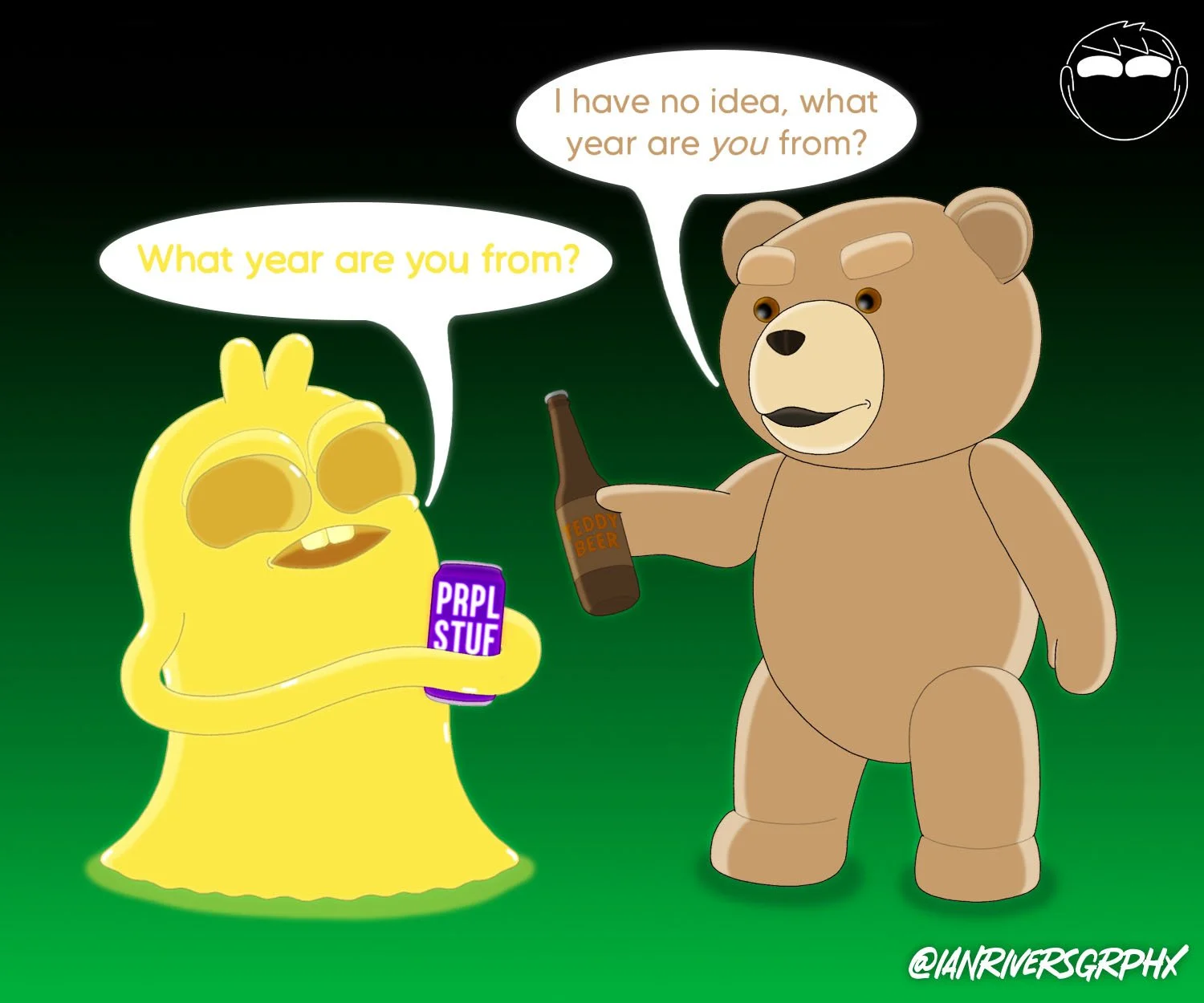 My OC Distorted Doug crossing paths with Seth MacFarlane's Ted