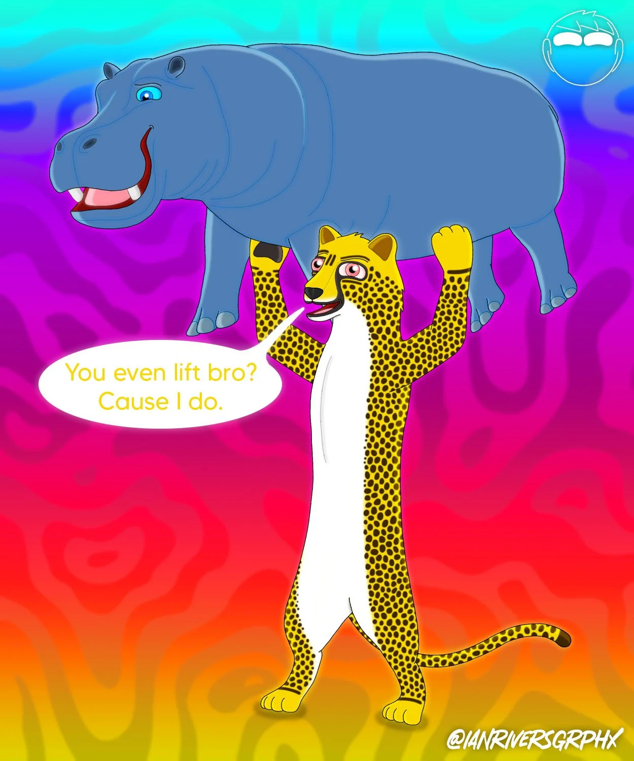 A cheetah lifting a hippo