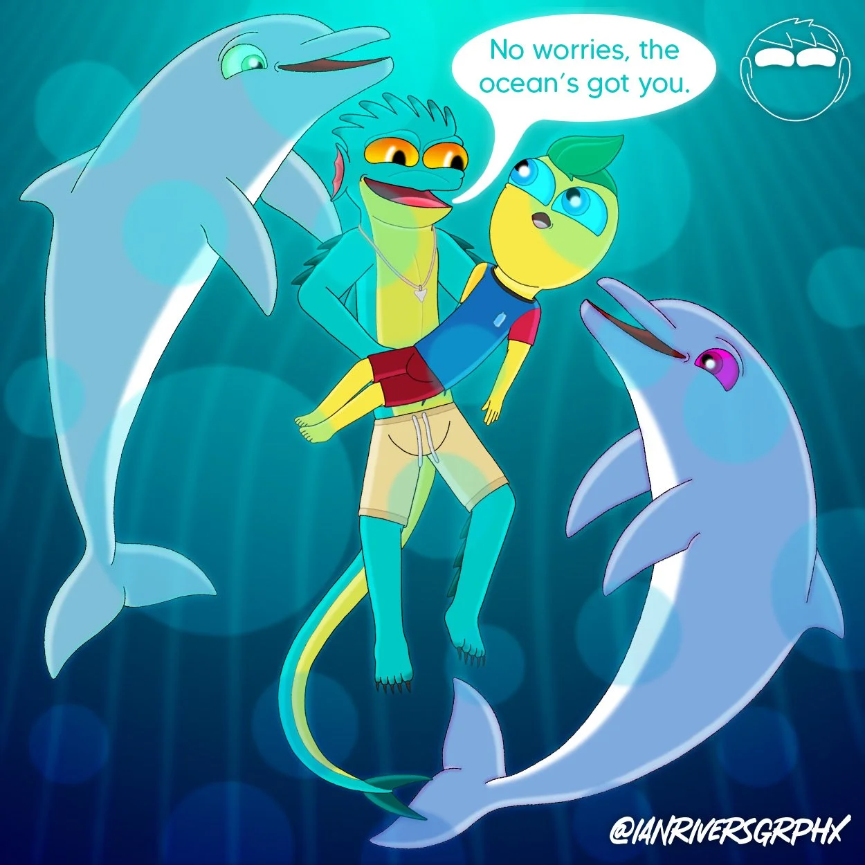 My amphibious sea creature OC meeting Lyrical Lemonade's mascot