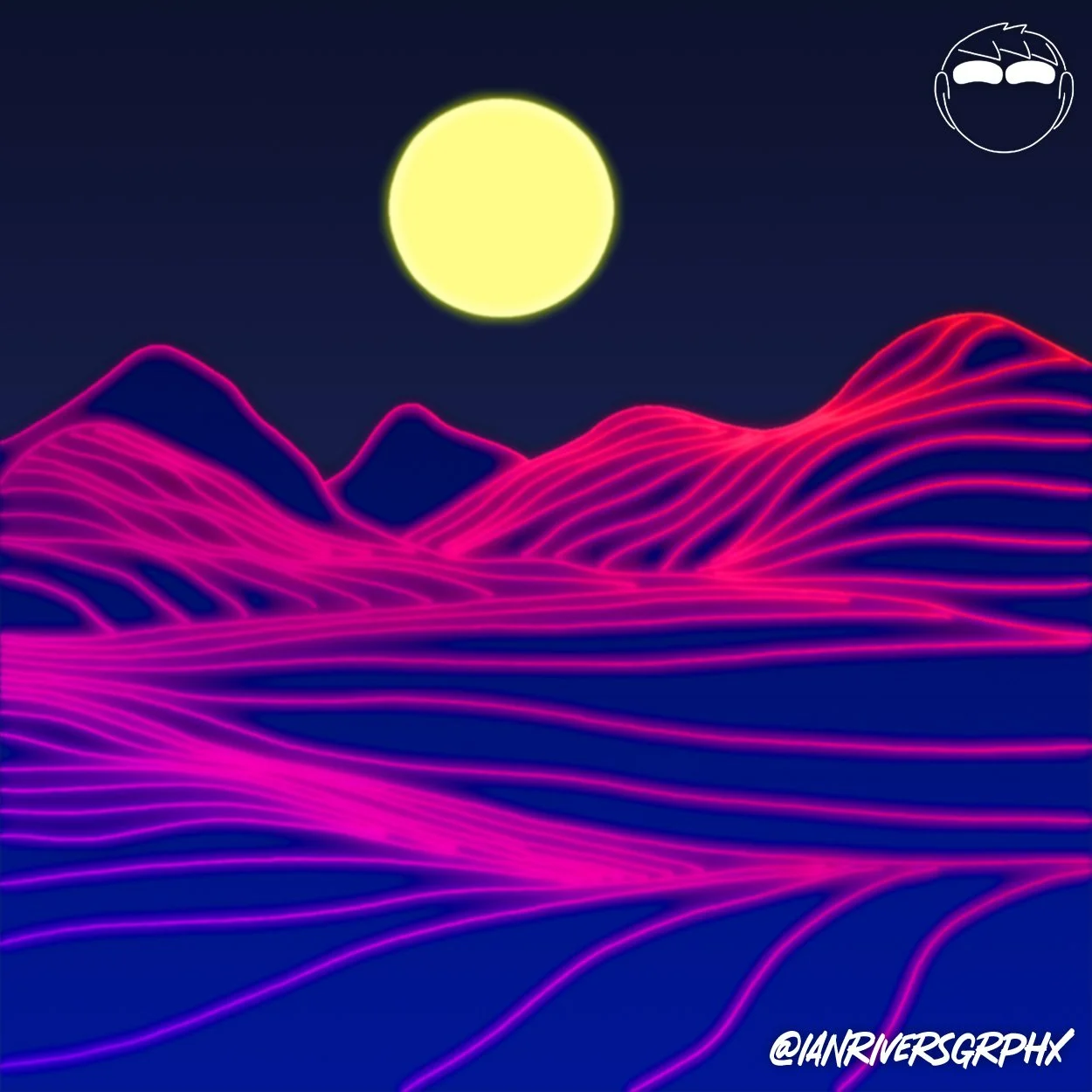 Vaporwave Line Art Landscape