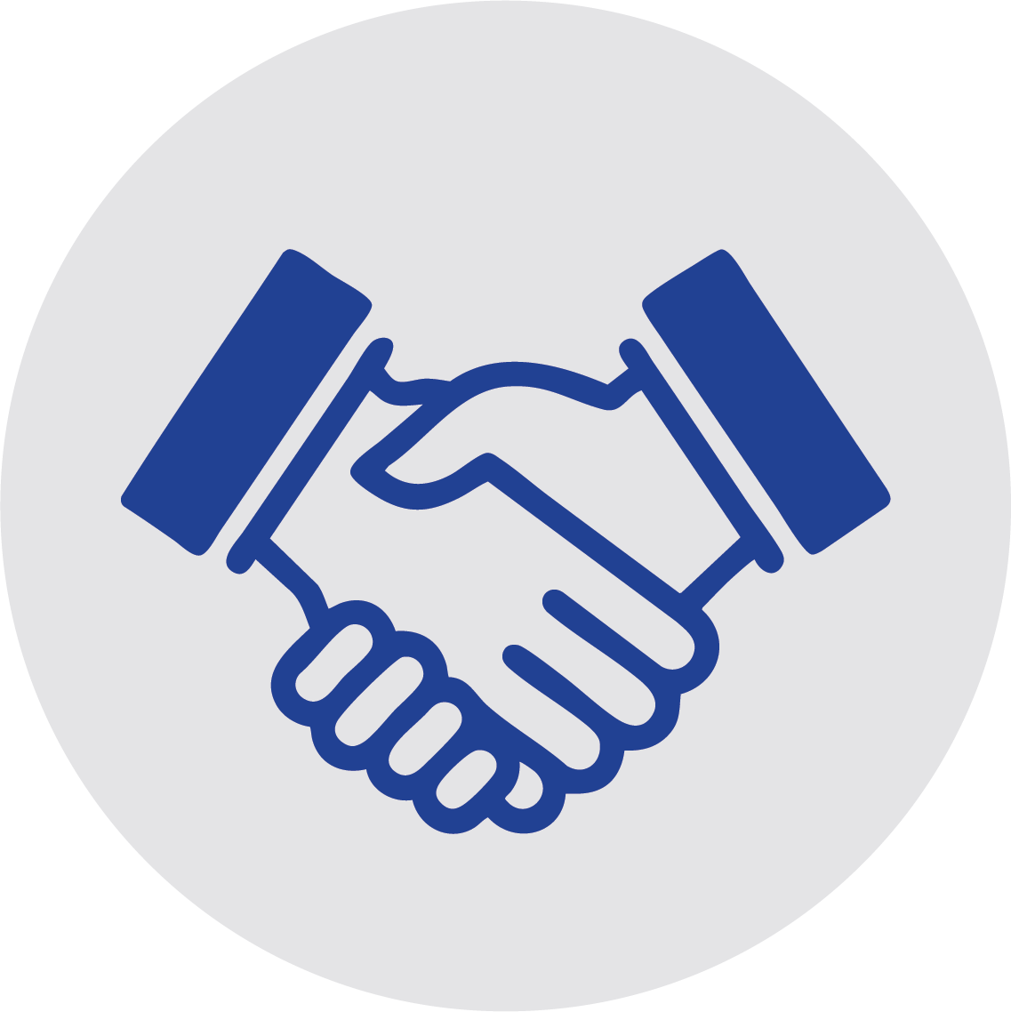 Icon of a handshake within a circle, representing agreement or partnership.