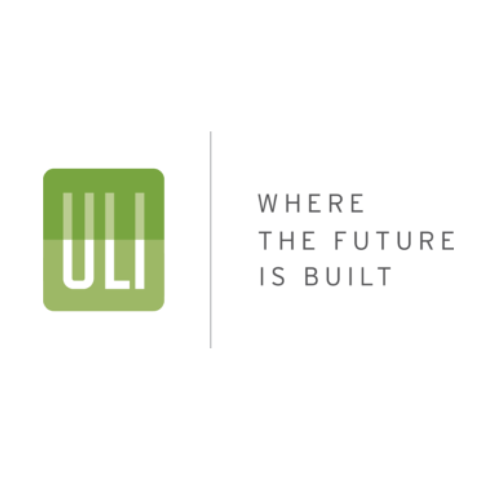 A green sign with the white letters "ULT" and a quote in black and gray text that reads "WHERE THE FUTURE IS BUILT."