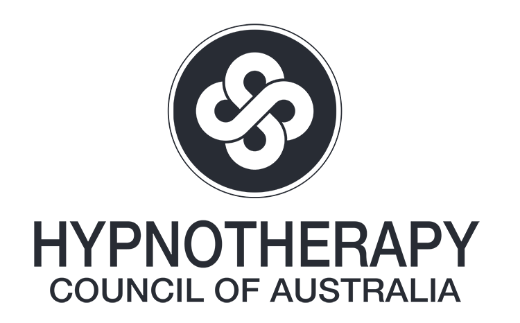 Logo of Hypnotherapy Council of Australia featuring a black and gray circular emblem with intertwined loops and the organization's name.