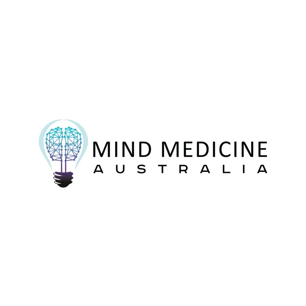 Logo for Mind Medicine Australia featuring a lightbulb with a brain inside and the text 'Mind Medicine Australia'.