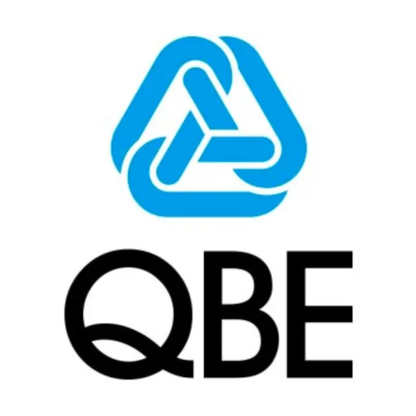 QBE logo with a blue interwoven triangle symbol above the letters QBE.