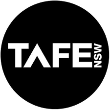 Black circular logo with white text that reads "TAFE NSW"