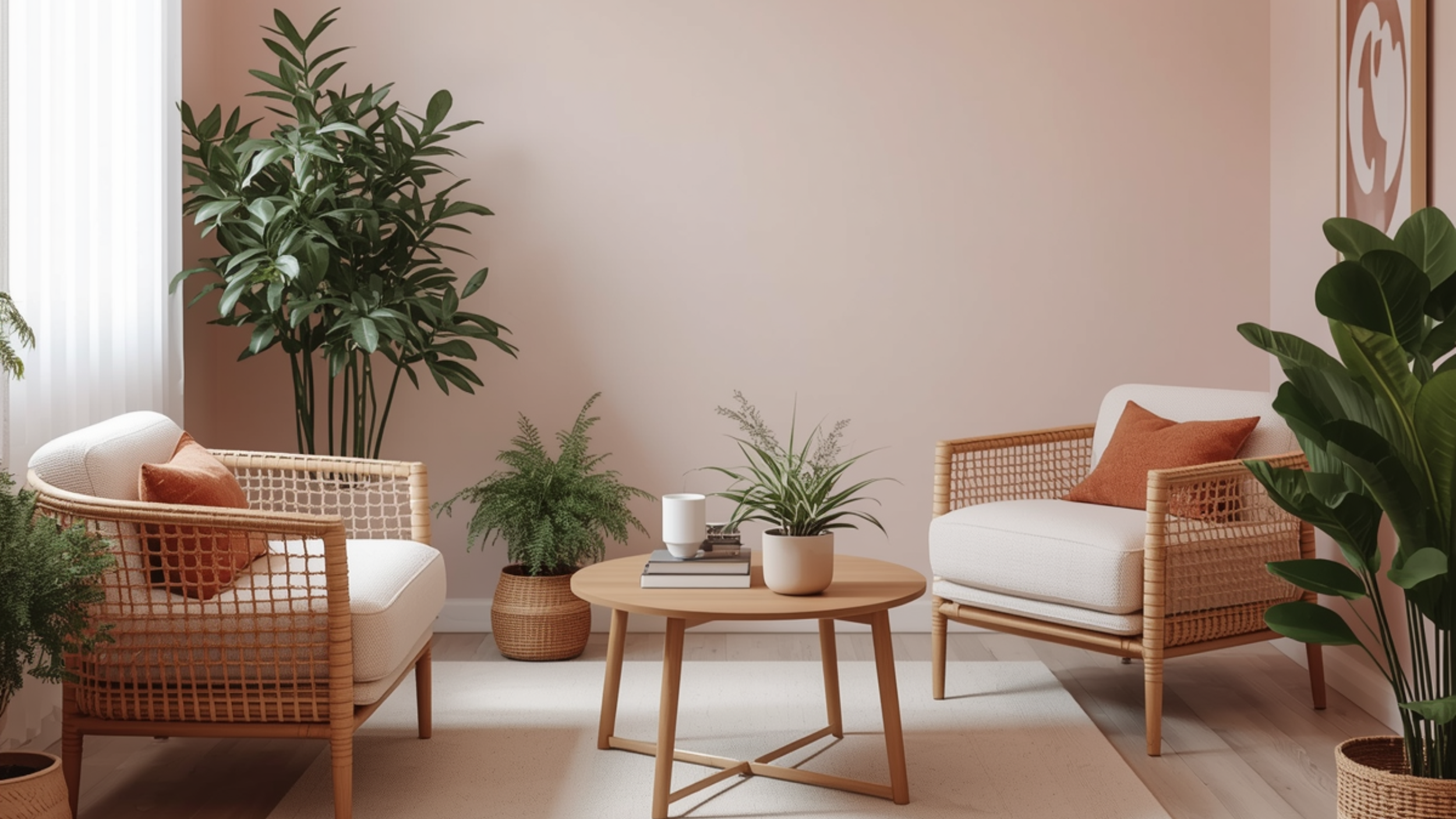 Therapy room with two chairs a table and plants