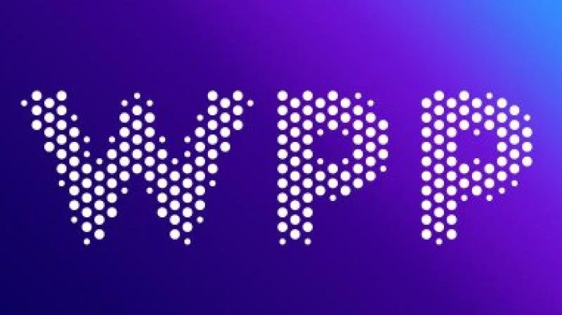 Text reading 'WPP' made of white dots on a purple and blue gradient background.