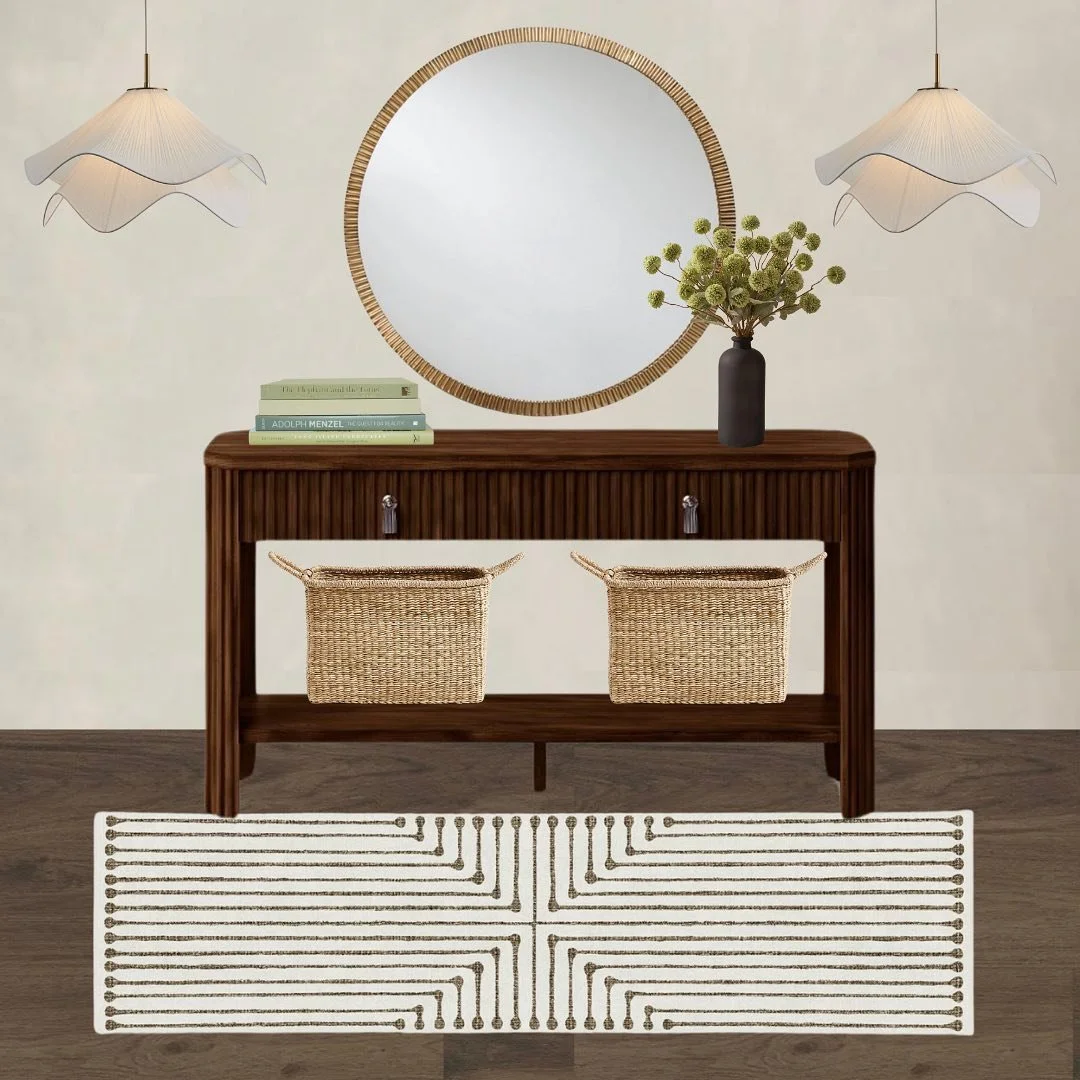 My take on some major trends in ✨2024✨ 

HAPPY NEW YEAR! 

Like wash paint and fluted furniture have been all over my FYP. Here&rsquo;s a way to include those key elements in an entry way. #function with the drawers and baskets to hide away what surv