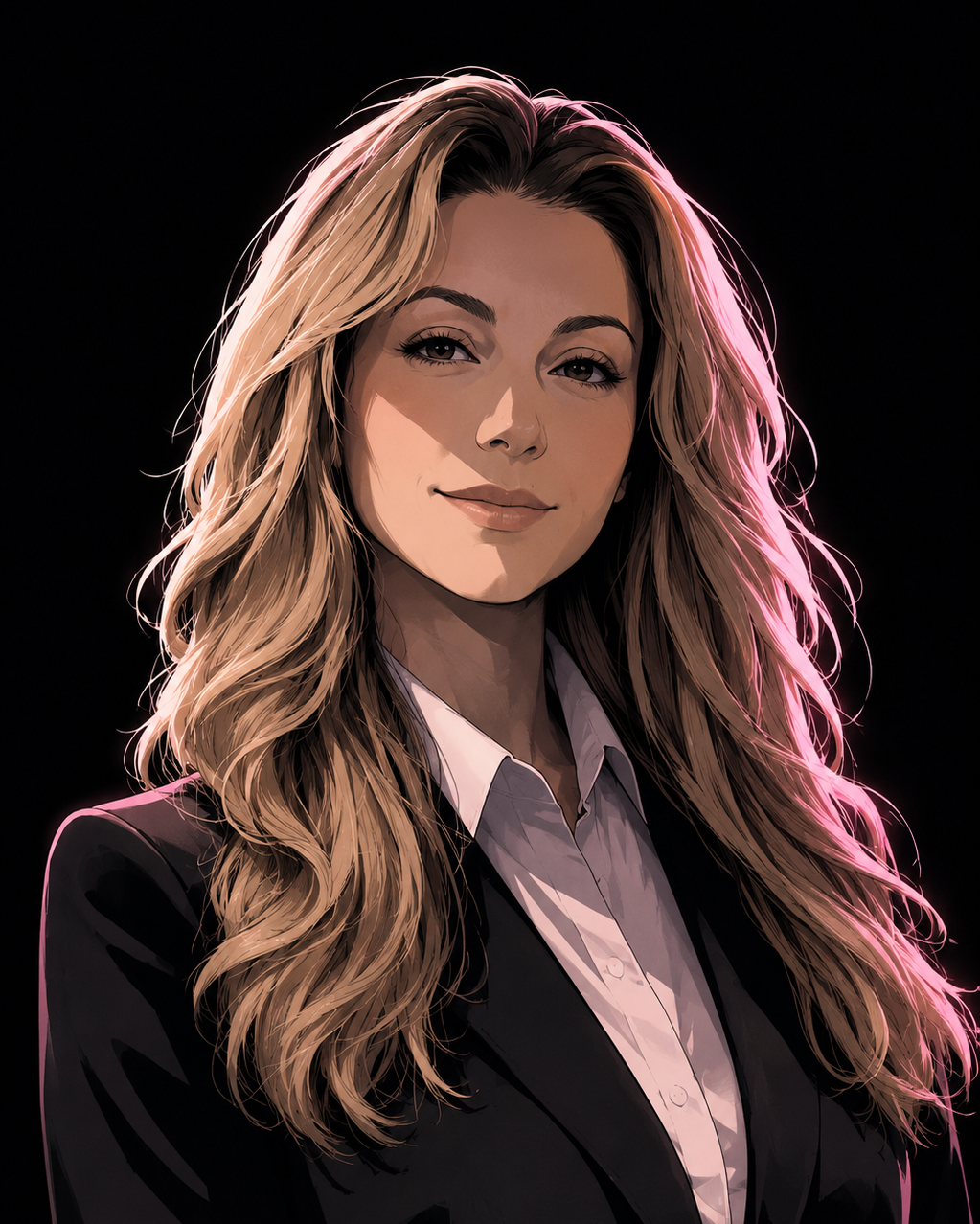 Dunja – Co-Gründerin von NIKIZU und Expertin für Tracking & Analytics. Das Porträt zeigt sie im professionellen Business-Look mit den charakteristischen pinken Marken-Akzenten.