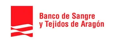 Logotipo del Banco de Sangre y Tejidos de Aragón con un símbolo rojo y texto en rojo