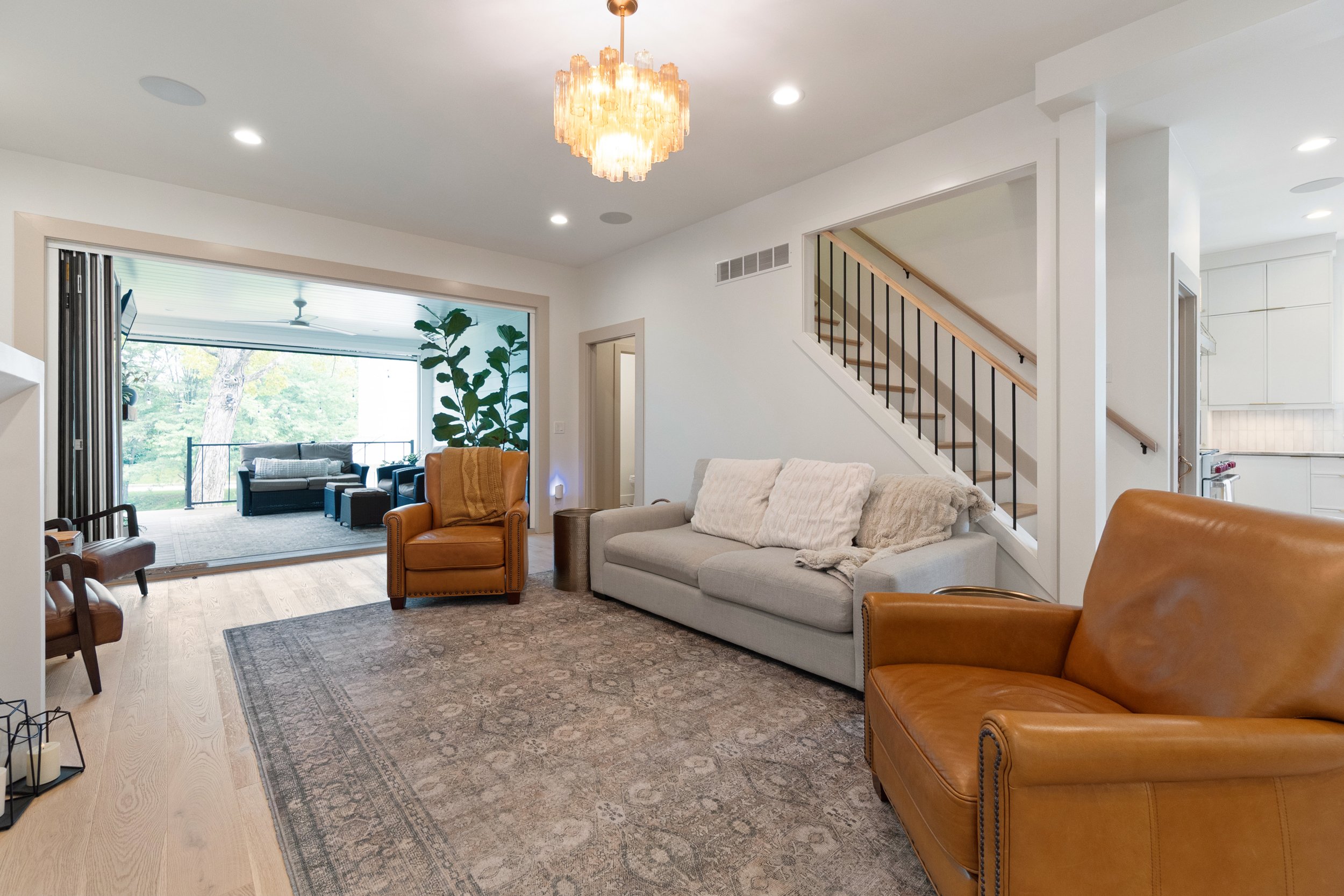 Custom kitchen overview showing layout and cabinetry in Amberley Village home by Shade Tree Homes