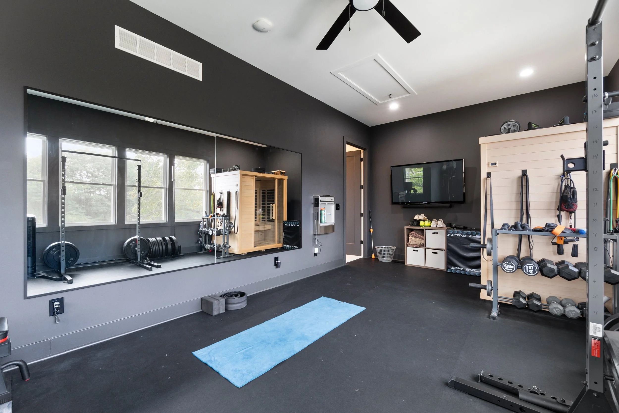 Full view of custom wellness space and home gym in Fort Thomas Kentucky by Shade Tree Homes