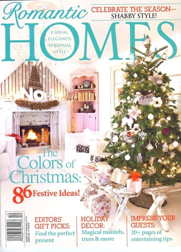 	
Artist and designer, Jo-Anne Coletti featured in A magazine cover titled "Romantic Homes" with a subtitle about heart-filled decorating. The title highlights 'Romantic Homes' with features.Christmas decor. 