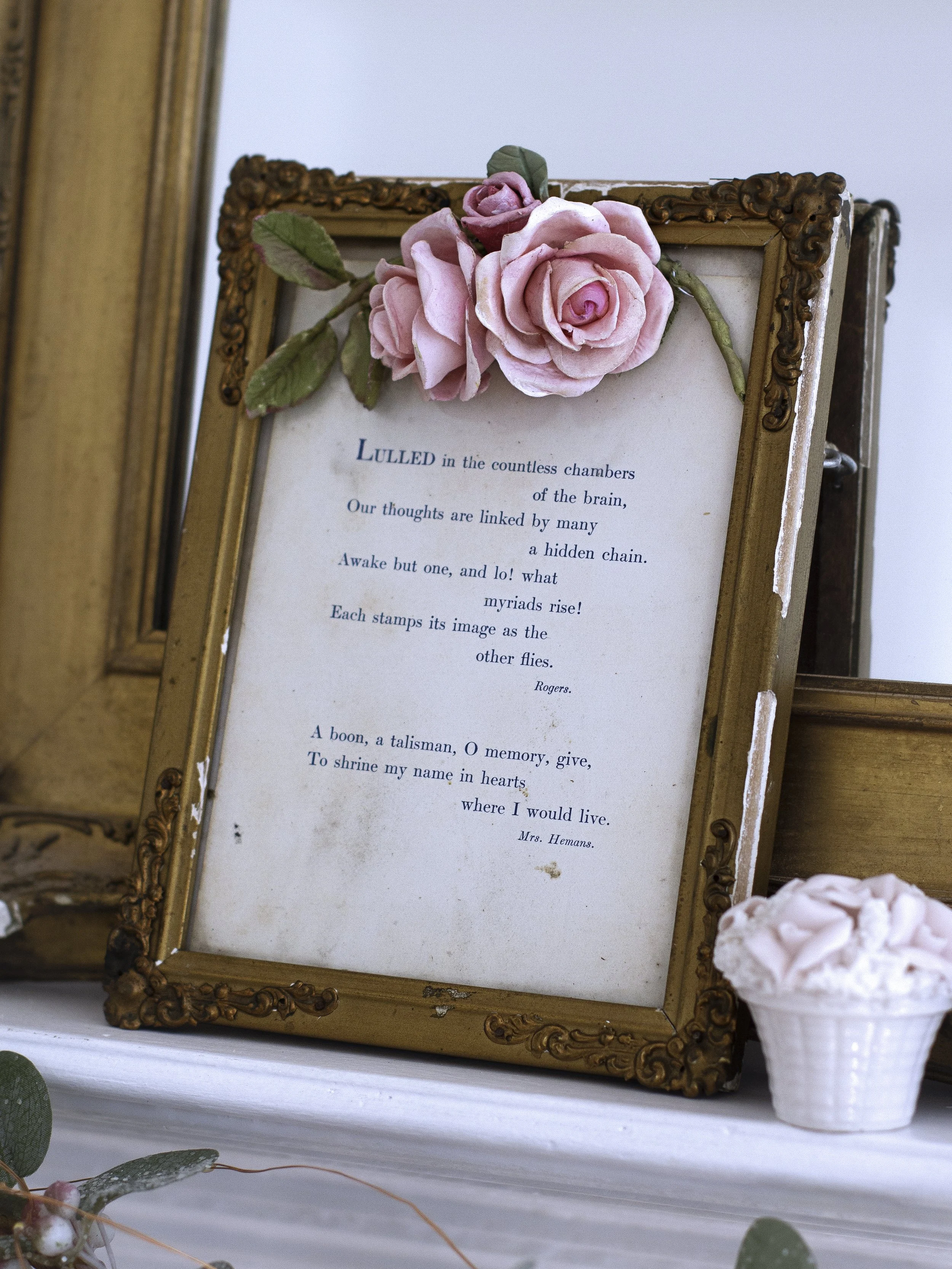 Vintage Rose Poem Frame with Hand Crafted Clay Roses