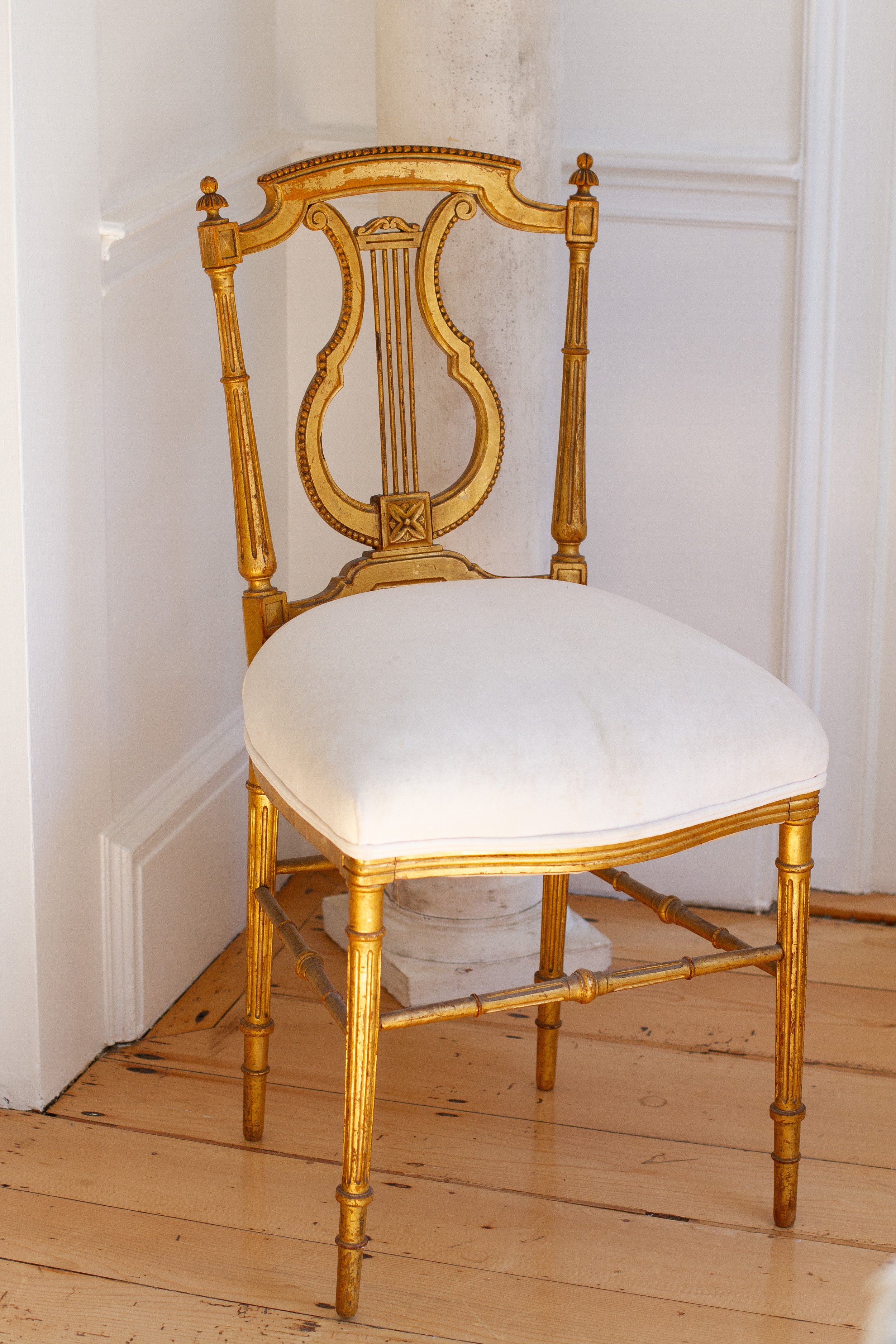 Antique Louis XVI-Style Gilded Lyre-Back Chair