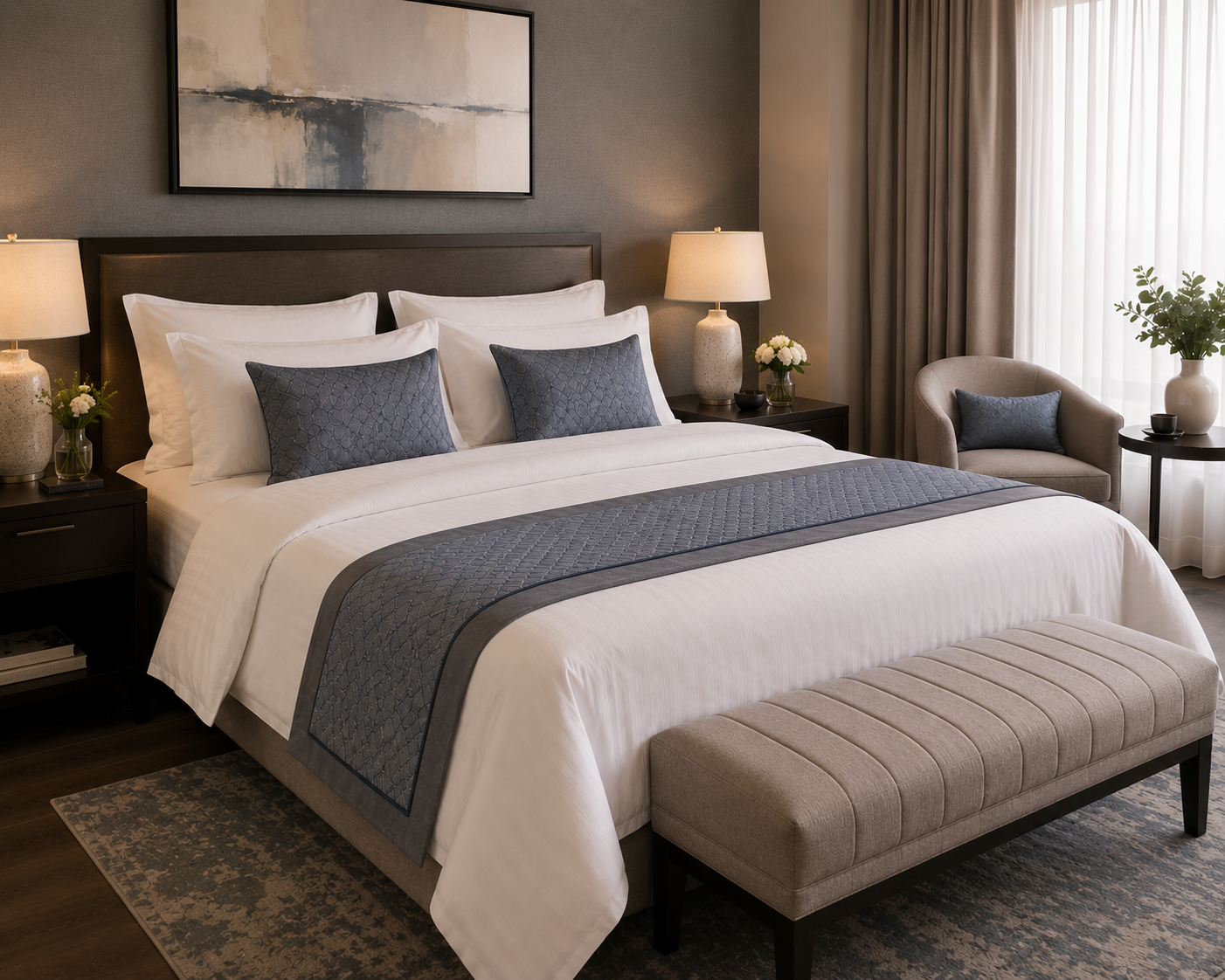 Bed Sheets for Hotels, Motels & Hospitality Uses and also for Home Use. All types of bed linens available - Fitted Sheet, Flat Sheet, Comforter, Pillows, Pillow Covers, Bed Runners, Duvet Insert, Mattress Pad, Mattress Protector. - Made to Order.