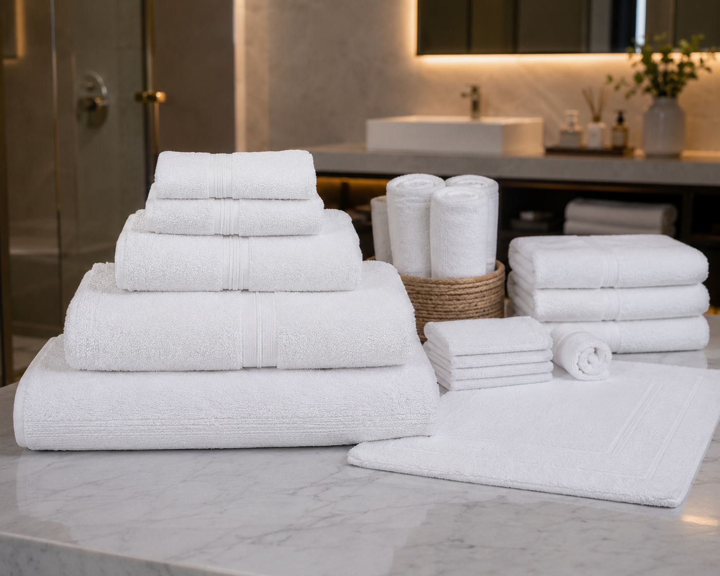 Towels for Hotels, Motels & Hospitality Uses and also Home Use. All types of Towels available - Bath Towel, Hand Towel, Wash Cloth, Bath Mat, Pool Towels. - Made to Order with Full Customization.