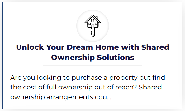 Screen displaying a message about unlocking your dream home with shared ownership solutions, including an icon of a house with a key.