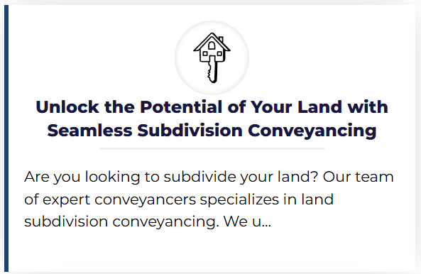 Image promoting land subdivision services to maximize property potential through seamless conveyancing solutions.