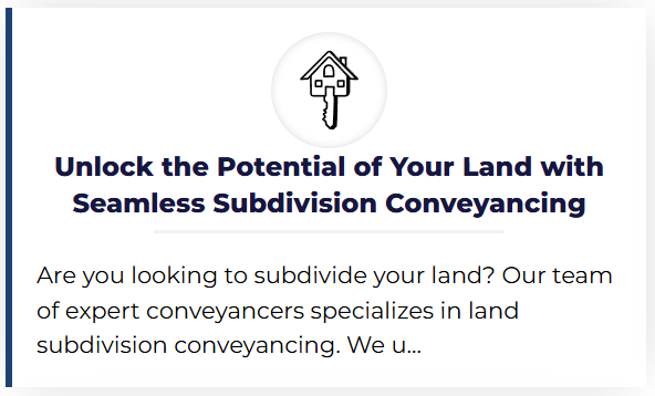 Image promoting land subdivision services to maximize property potential through seamless conveyancing solutions.