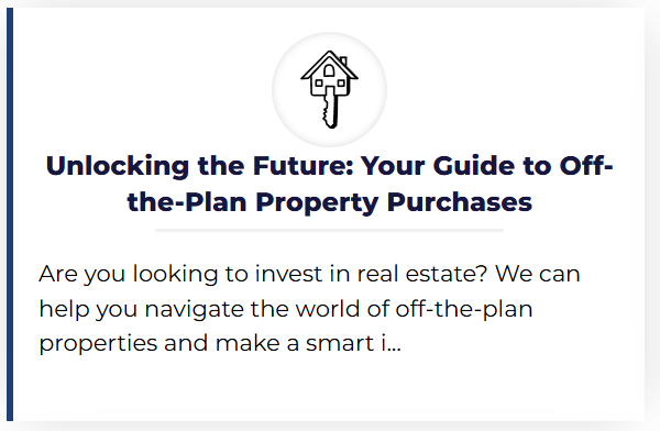 Image of a guide titled "Unlocking the Future: Your Guide to Off-Plan Property Purchases" with a modern design.