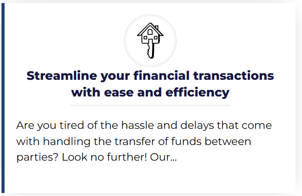 Digital advertisement encouraging streamlined financial transactions with ease, featuring a house icon at the top.