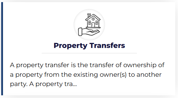 A graphic illustrating the process of property transfers, featuring documents and arrows indicating movement between parties.