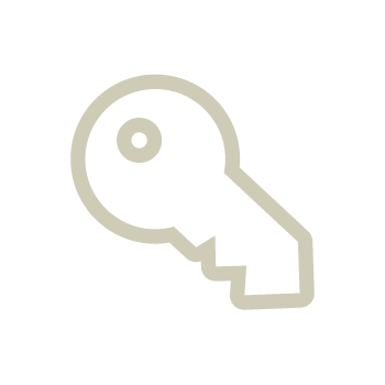 A simple line drawing of a key within a circular outline on a white background.
