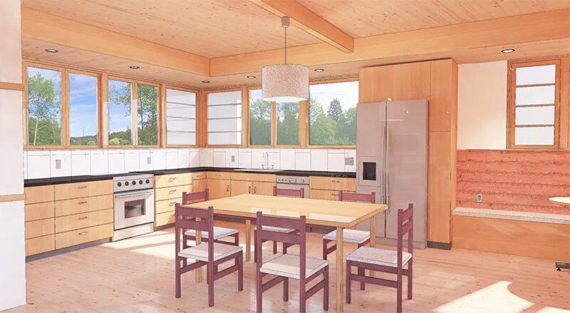 Interior Rendering Wood Finishes Green Home