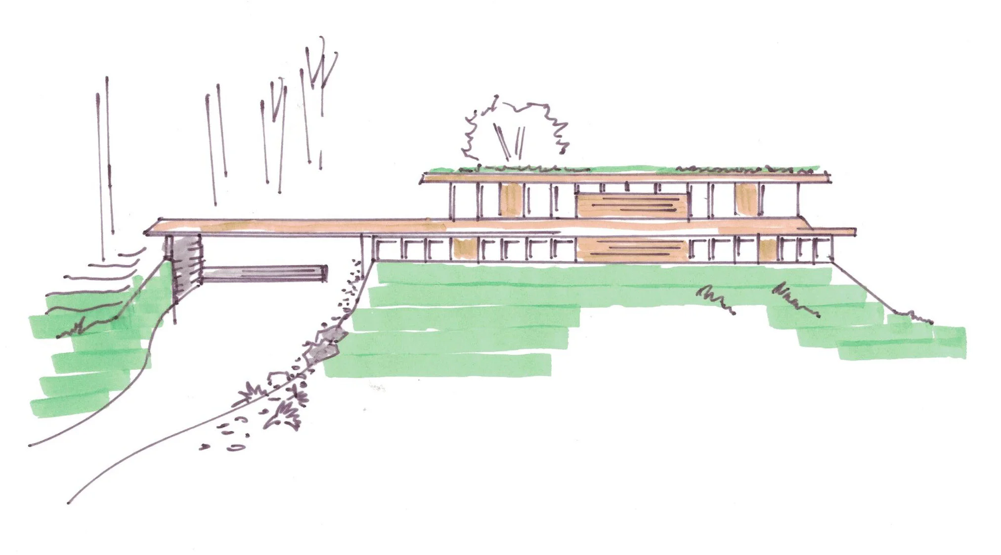Elevation Sketch of Earth Bermed Green Building