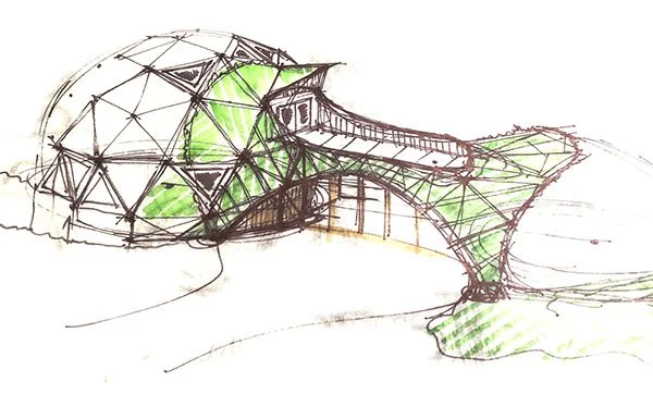 Geodesic Dome House Sketch Green Roof