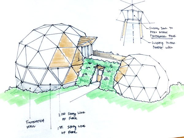 Geodesic Dome Sketch Green Wall Vashon Island