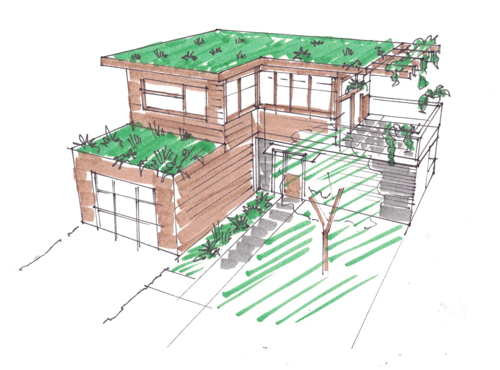 Modular Backyard Cottage Attached Garage Sketch