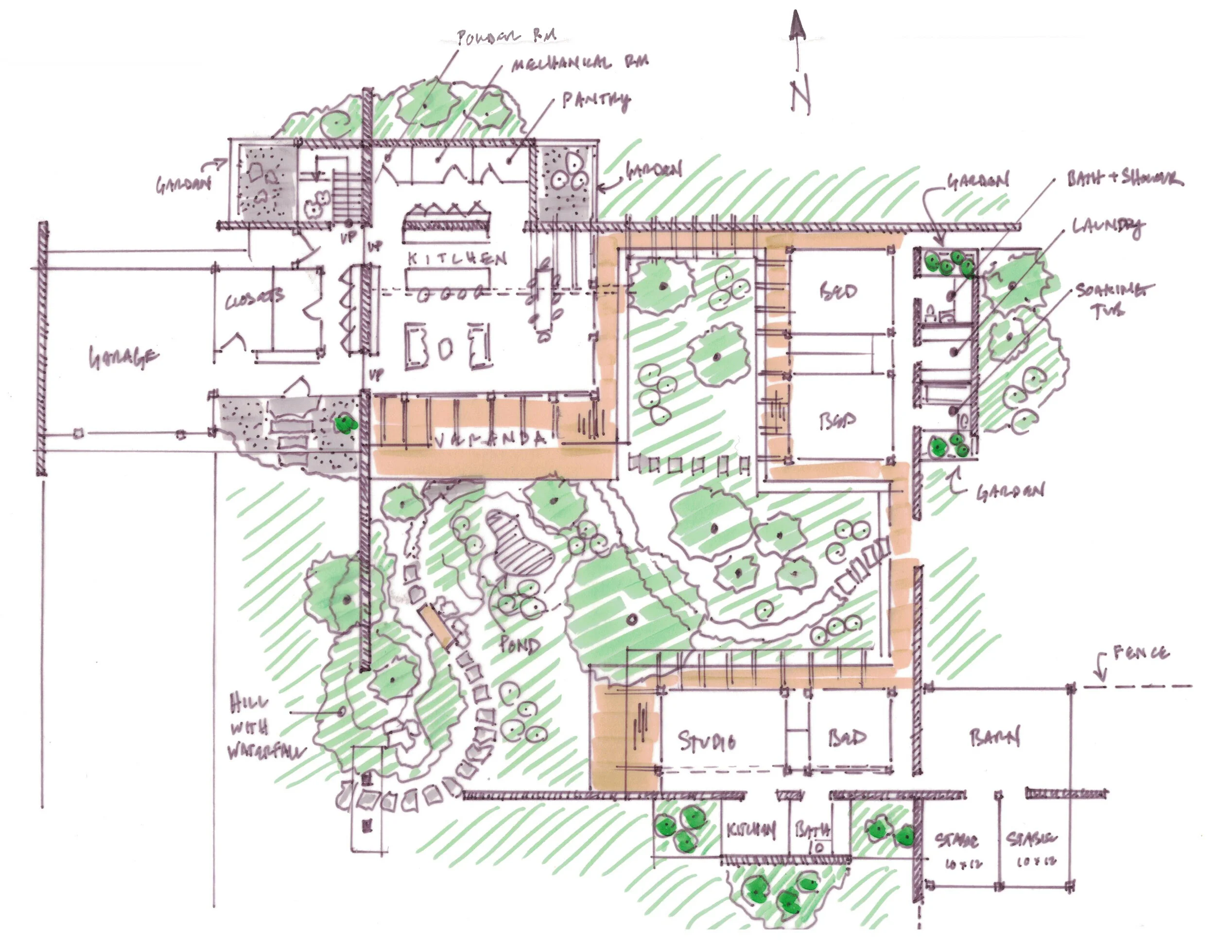 Plan Sketch Japanese Courtyard House Vashon Island