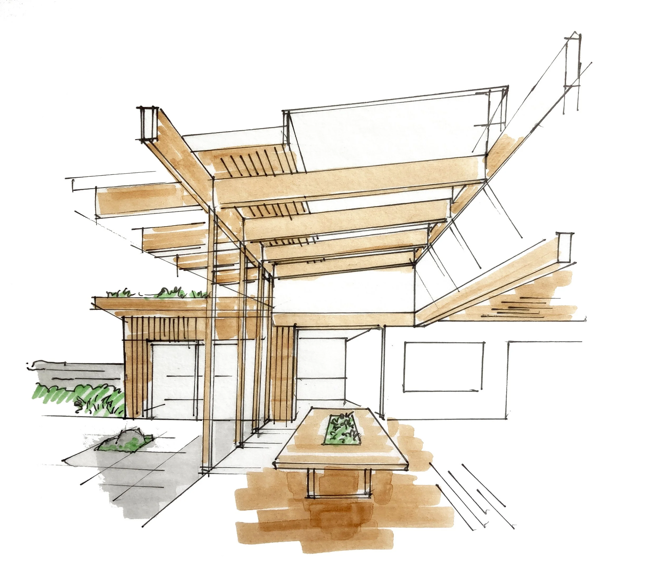 Sketch of Dining Room with Skylights