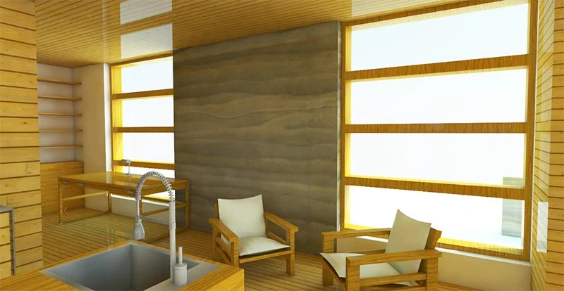 Rendering of Rammed Earth and Concrete Mix Wall