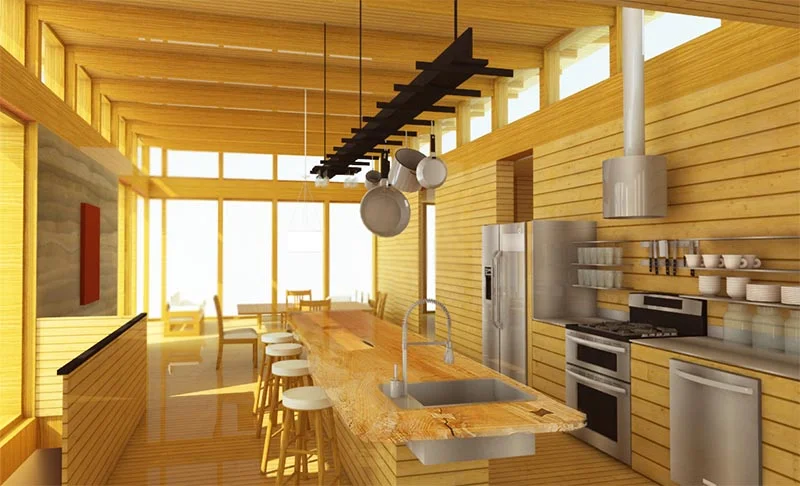 Interior Kitchen with Live Edge Island Wood Slab