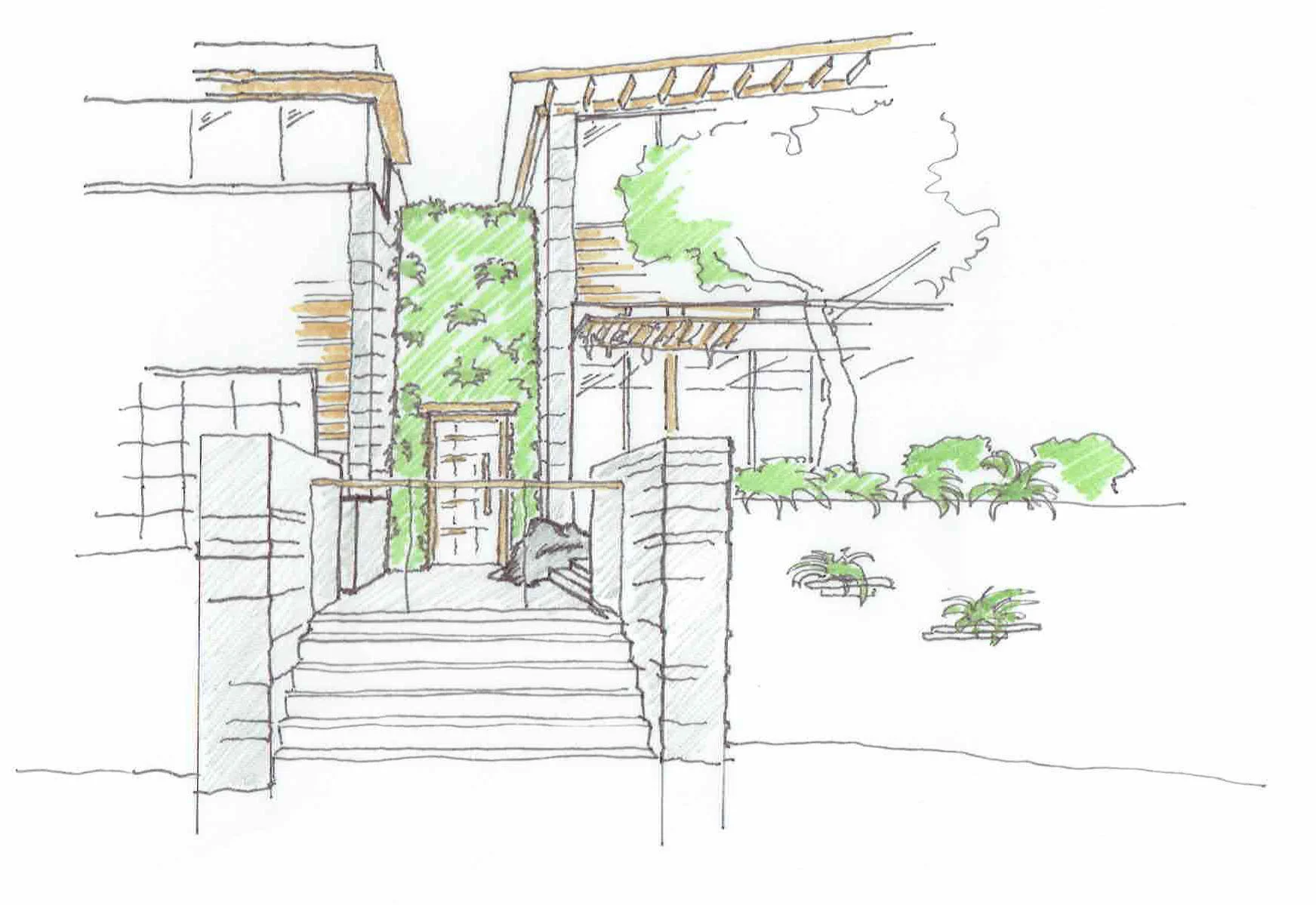 Green Wall at Entry Masonry Northwest Modern Home