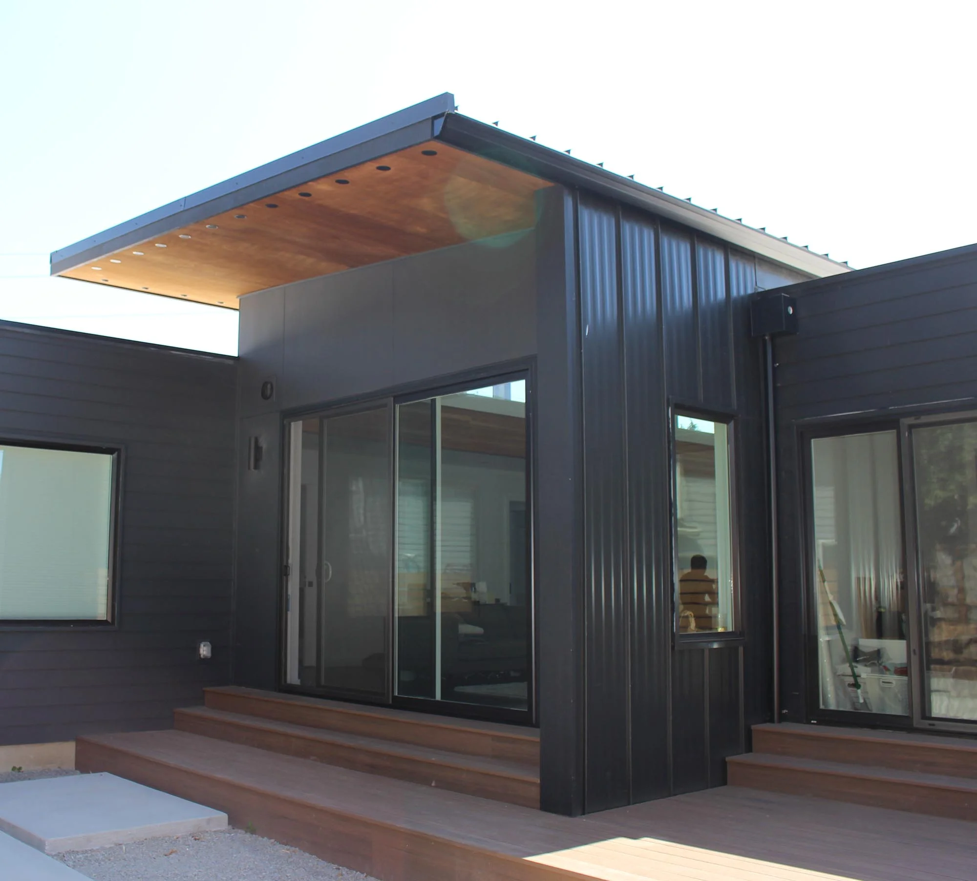 Modern Modular Prefab Home Metal Siding Wood Soffit Eaves