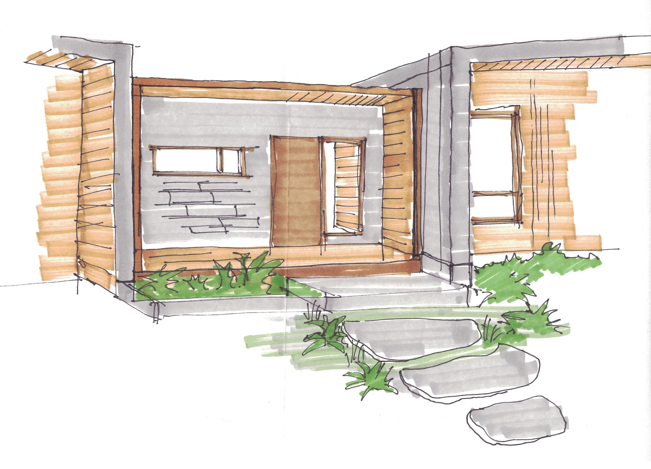 Sketch of Entry at Modern Green Modular Home