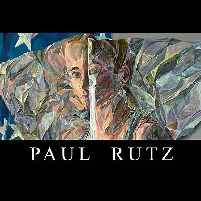 Abstract illustration of a person with a beard, holding a white object, with the name 'Paul Rutz' below.